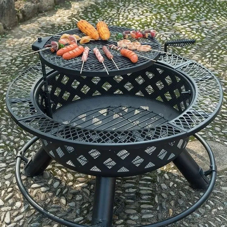 户外庭院烧烤架家用篝火盆围炉煮茶柴火木炭炉庭院烤火炉围炉桌