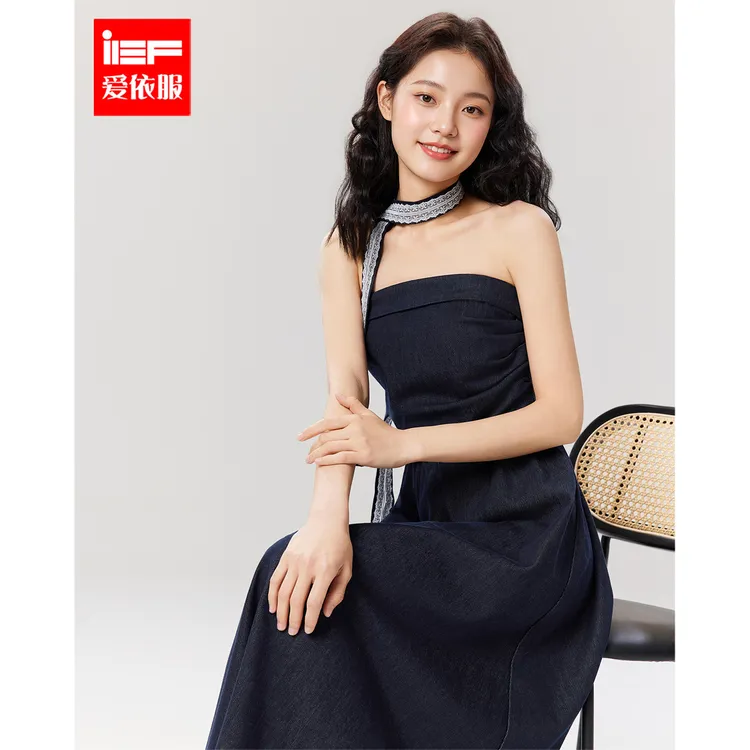IEF/爱依服连衣裙2025夏季新款高级感设计小众气质牛仔抹胸长裙