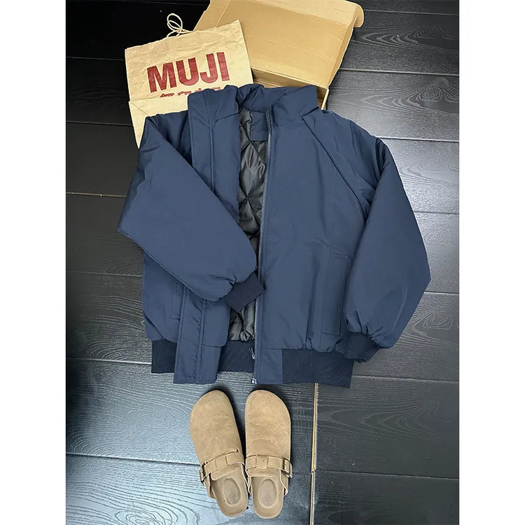 美式藏青色拼接棉服外套男秋冬款立领飞行夹克棉衣cleanfit棒球服