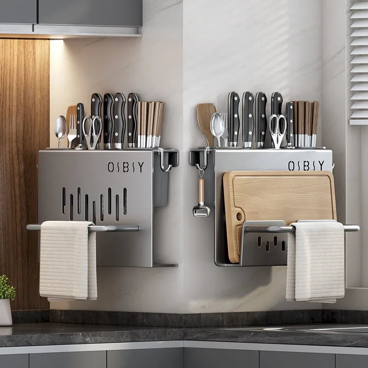 厨房刀架壁挂式一体多功能刀筷子筒砧板架抹布架免打孔悬挂式收纳