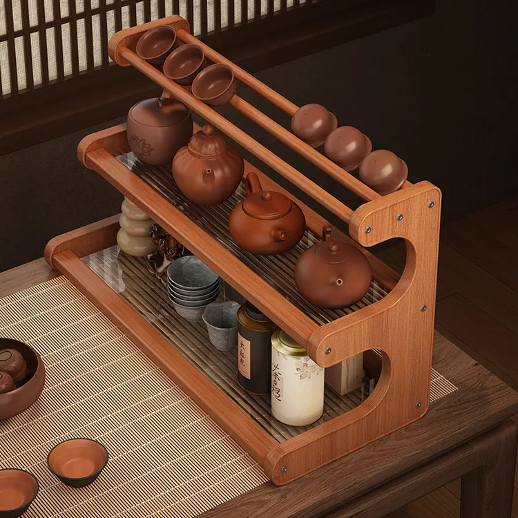 仕竹桌面博古架杯架子茶具置物架茶室布置物件收纳架桌上储物架子
