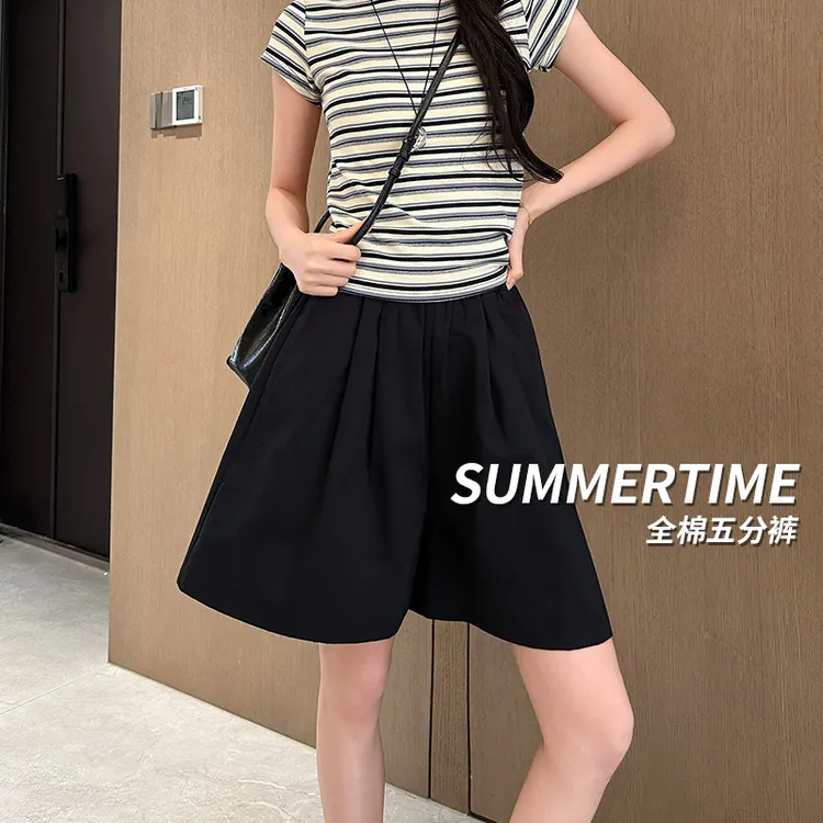 纯棉五分裤女2025夏季薄款高腰宽松显瘦小个子阔腿短裤休闲裤