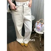 WuuTong【白桦林】秋季新款巴恩分牛仔裤女老钱直筒裤25T172