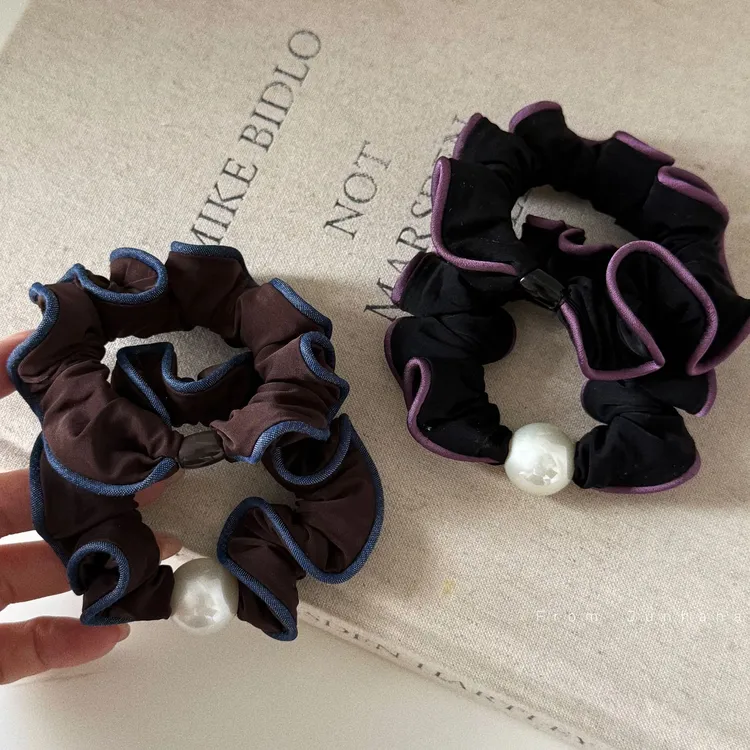 韩系拼色木耳边小肠圈发圈花边头绳扎马尾珍珠发绳皮筋发饰头饰