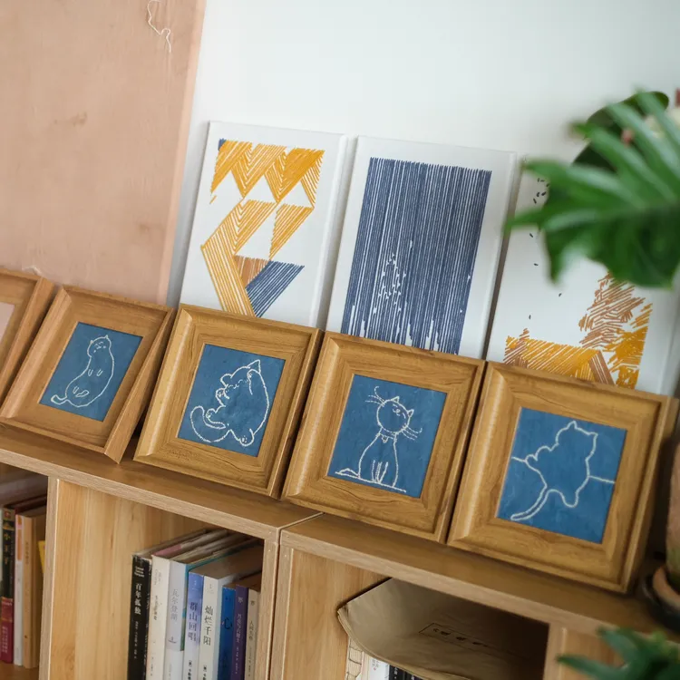 蓝染刺绣布艺相框装饰｜下单备注图案