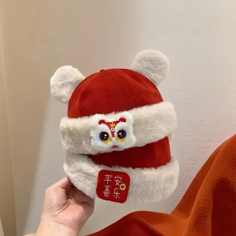 婴儿帽子秋冬款地主帽男女宝宝可爱瓜皮帽红色周岁保暖加厚童帽