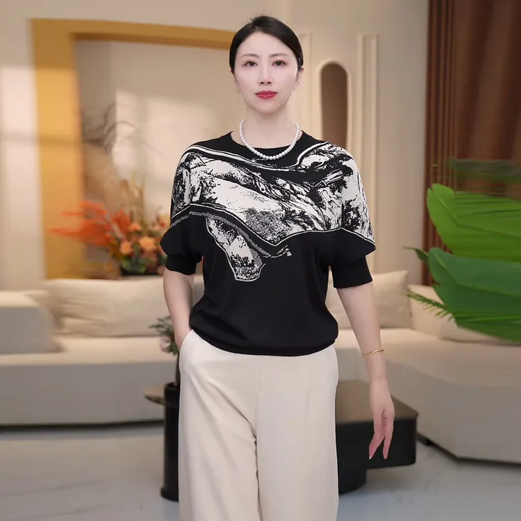2025新款中老年女装中袖针织衫时尚优雅妈妈装秋套装中袖上衣