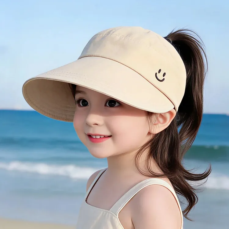 儿童遮阳帽子洋气夏季薄款速干大帽檐可扎马尾男女宝宝鸭舌空顶帽