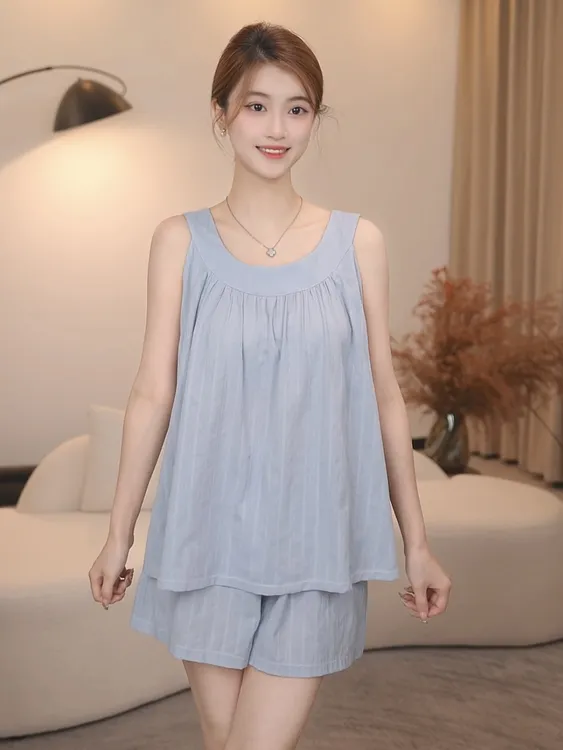 板栗小姐【星魅】2025新款女夏季纯棉精梳棉睡衣套装可外穿