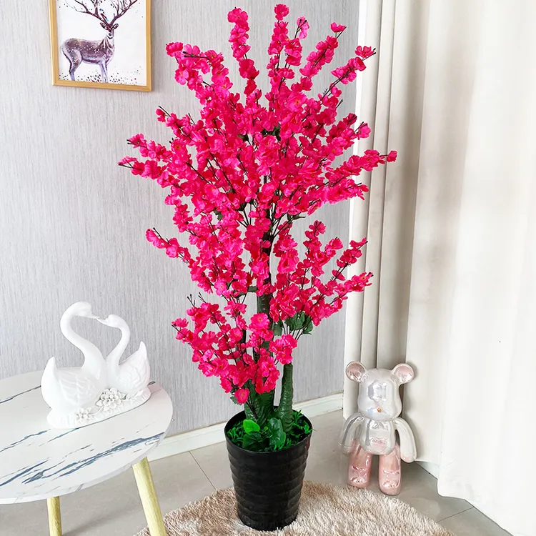 假花绢花家居绿植室内装饰盆栽仿真树仿真花假树田园风格仿真桃花