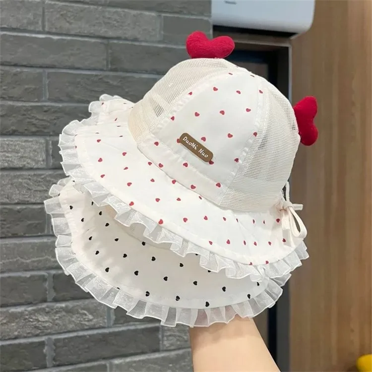 婴儿帽子夏季薄款大帽檐遮阳渔夫帽网眼凉帽女宝宝出游小月龄盆帽