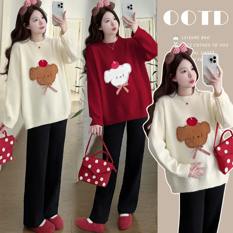 孕妇毛衣2026冬季韩版宽松卡通减龄针织毛衣孕妈保暖外出