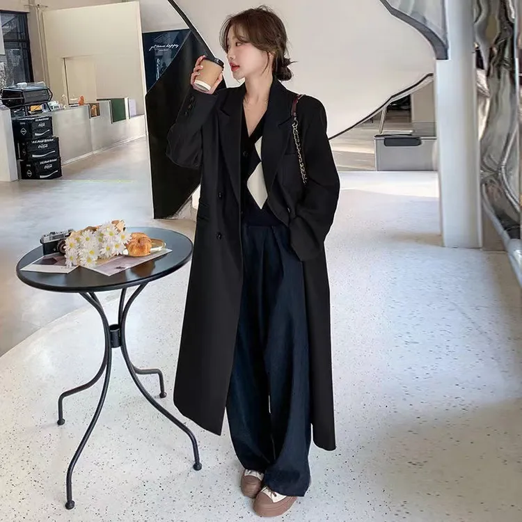 西装外套女长款过膝春秋新款感气质女神范休闲西服