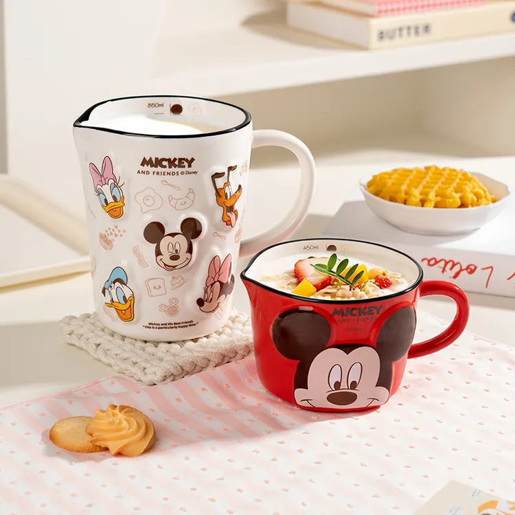 Disney/迪士尼米奇牛奶杯可爱陶瓷量杯儿童刻度卡通早餐大量杯