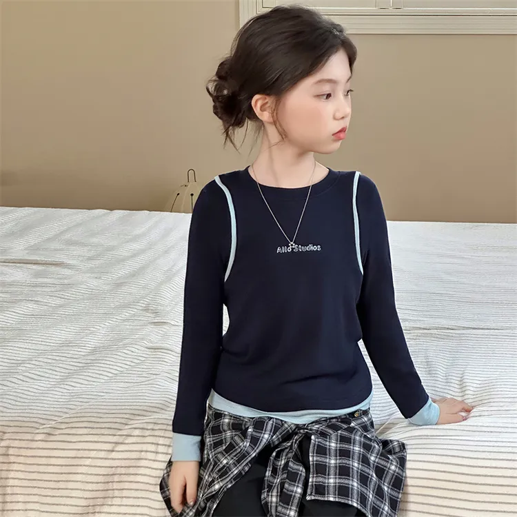 简约潮牌店铺儿童服装女童装春秋装防晒速干长袖t恤6-12岁高级感