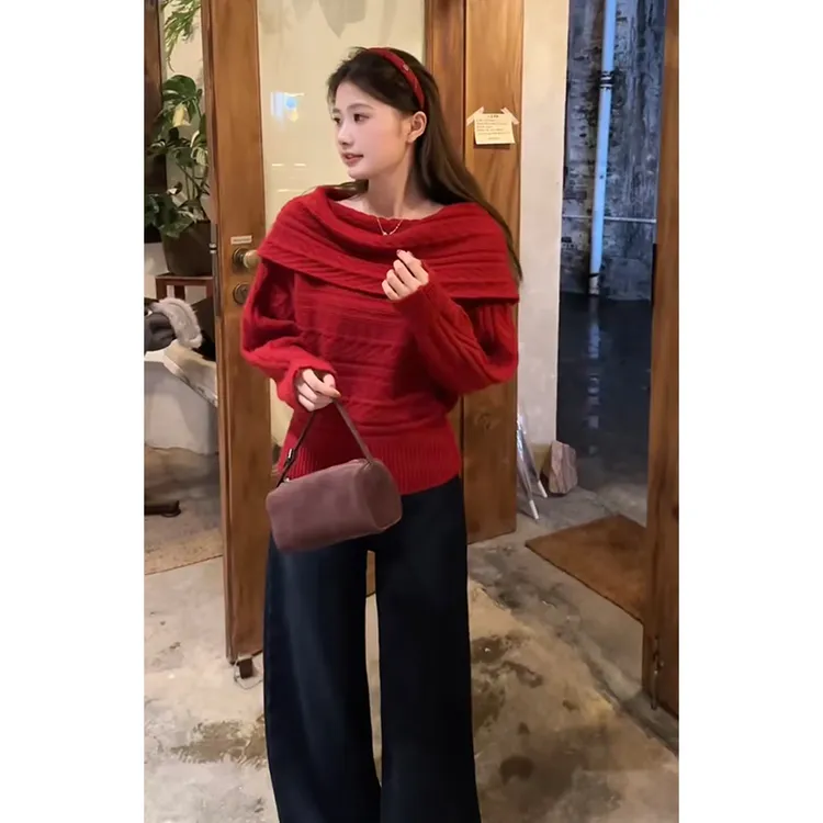 2025年冬季新款时尚休闲风套装韩版气质保暖针织衫休闲阔腿裤套装