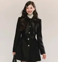GZ028 蝴蝶结小香风连衣裙外套版春秋收腰显瘦气质连衣裙