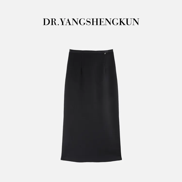 杨圣坤2025新品绵羊毛混纺复古气质高腰直筒开叉半身裙S82592939