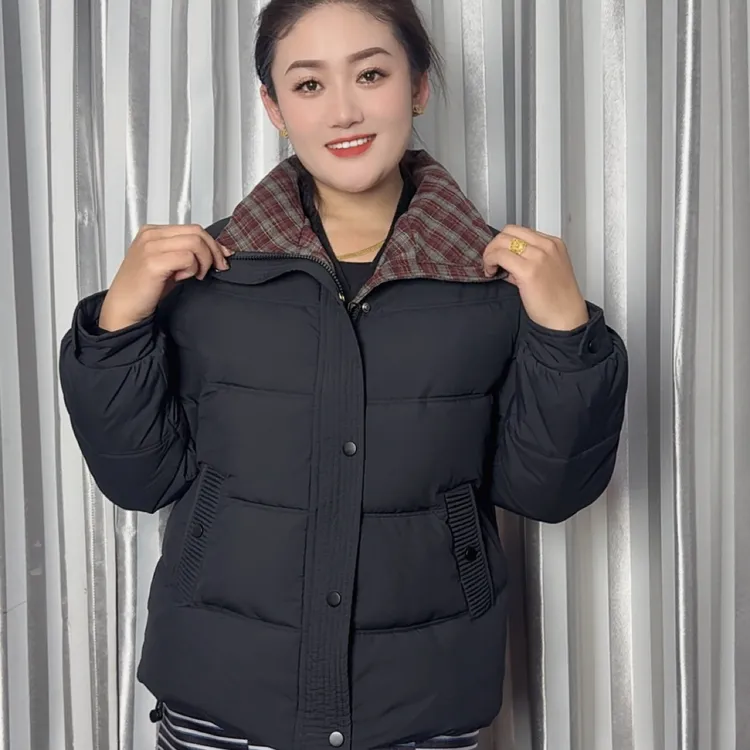 爆款格纹中老年冬季棉服外套