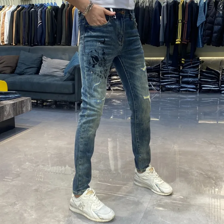 【也许家】新品秋冬男士欧货牛仔裤时尚蓝色修身显瘦长裤BB76136