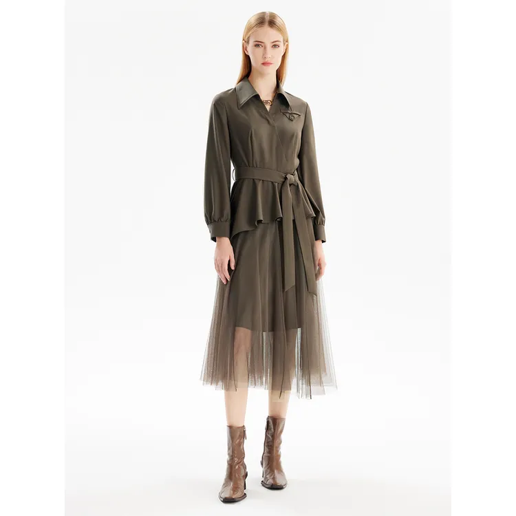 莱芙·艾迪儿品质女装显瘦复古小香风收腰中长袖连衣裙3V1L94125