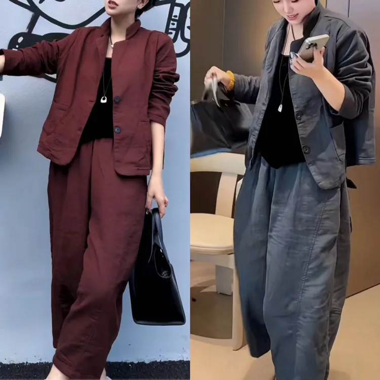 【当天发货】时尚套装阔腿短款时尚秋季宽松西装百搭套装老钱风