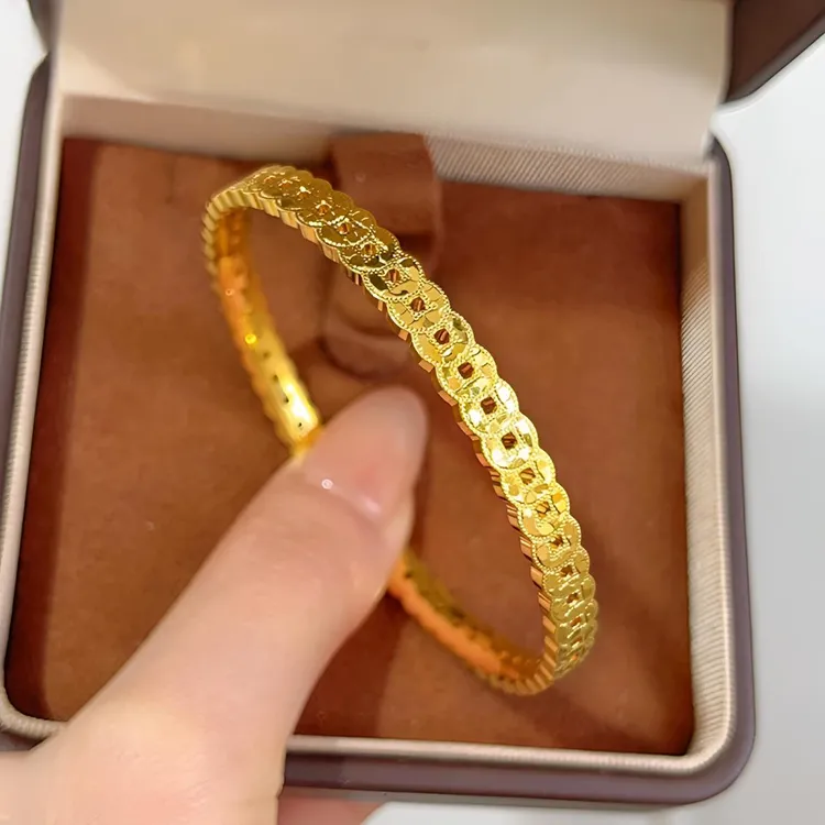 铜合金手镯 新中式爆闪碎碎冰钱多多手镯女精致百搭不掉色镯子