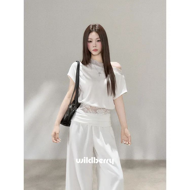 小野莓【琉璃镜花】5月28新品白色针织小衫+休闲长裤两件套BT813098