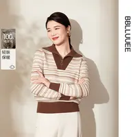 【晨粉专享价】【撞色拼接】粉蓝衣橱25冬装新款通勤百搭舒适翻领套