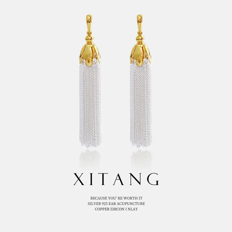   XITANG 925银针【坠雪瀑布】长款手工耳钉耳环耳坠8323