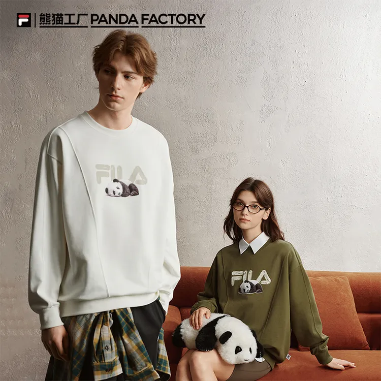 FILA斐乐大熊猫男女同款卫衣2025秋新款套头宽松情侣运动休闲上衣