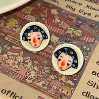 非金属树脂耳饰 【卡趣文字】卡通女孩耳钉韩版少女可爱精致L459