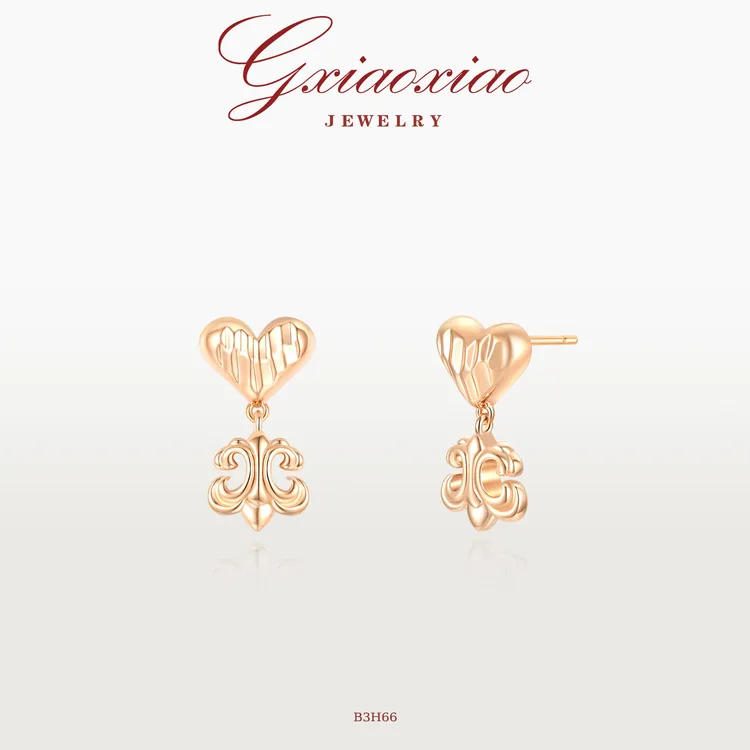G XIAOXIAO 镀K金耳饰高级设计师款气质百搭爱心鸢尾花耳环 B3H66