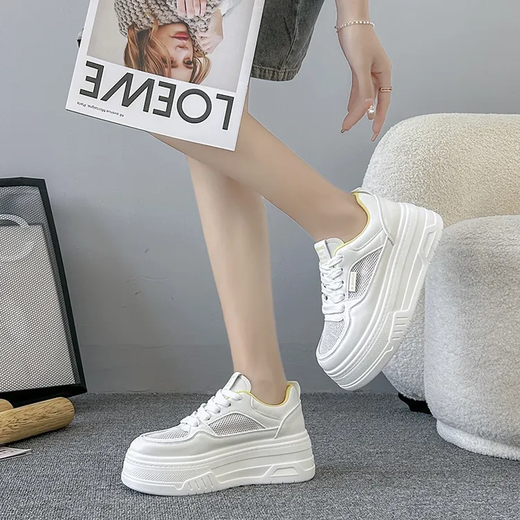 啄fashion2025新款厚底增高7公分网面小白鞋百搭网红爆款