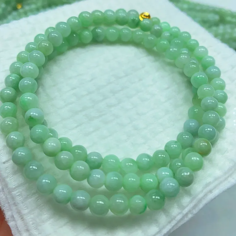 182  官网正品天然翡翠满绿圆珠108颗项链卡6mm