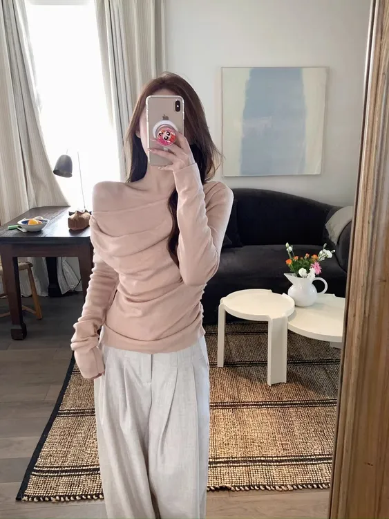 法式温柔风早秋穿搭气质套装斜肩长袖针织衫女装秋季休闲裤两件套