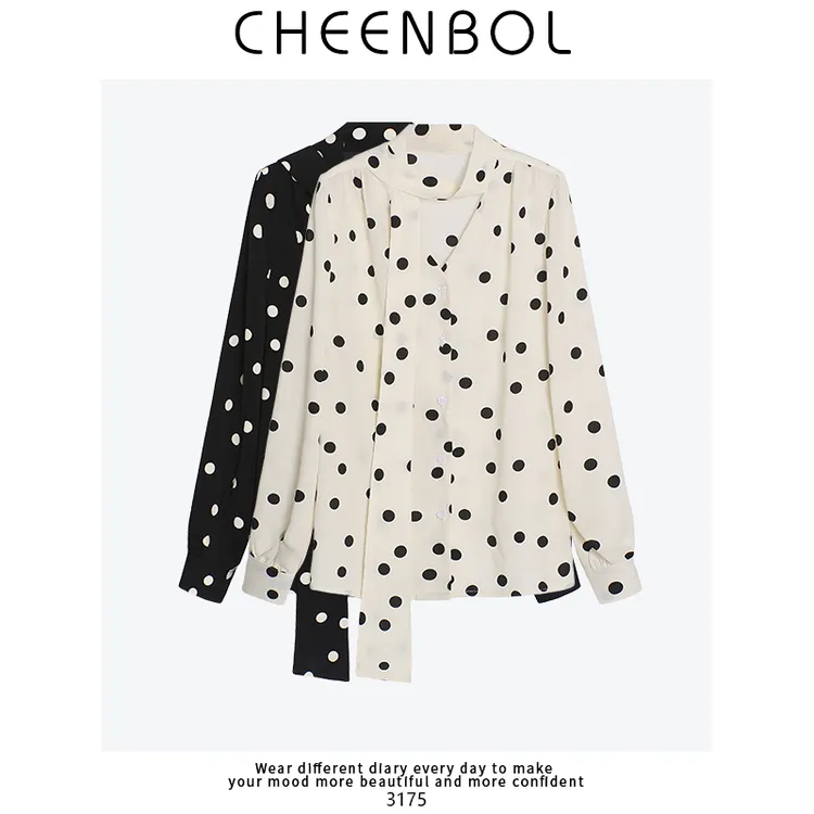 3175衬衫时尚波点女春秋新款简约设计感通勤衬衣