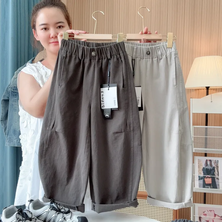 檬贝仔【官方正品】100%棉秋季男女童简约弯刀裤LenKid-腰扣