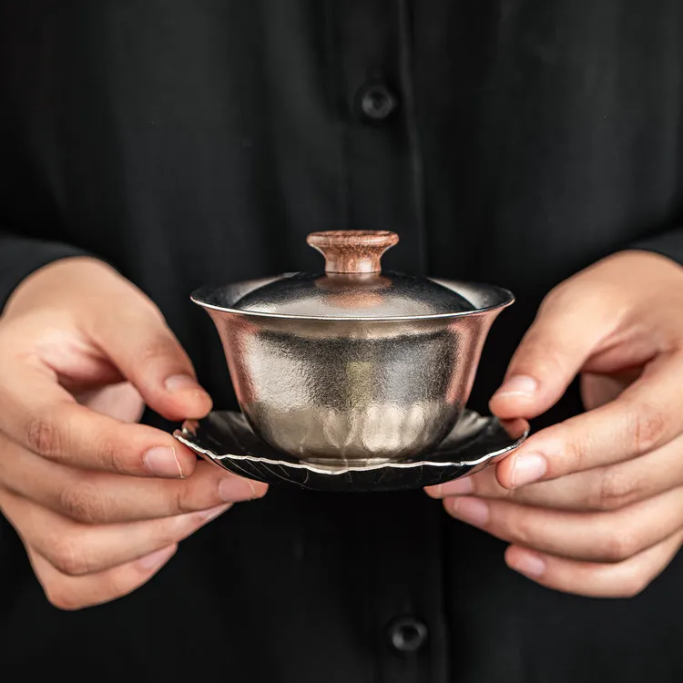 高端纯钛可悬停三才盖碗办公室客厅泡茶专用茶盖碗功夫茶具器物