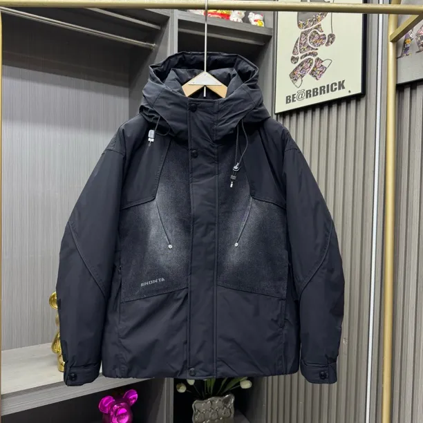 8828冬季工装连帽羽绒服男士潮牌户外加厚冲锋衣90白鸭绒保暖外套