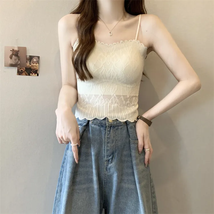 纯欲蕾丝抹胸吊带小背心女夏外穿内搭美背文胸一体带胸垫泰式上衣