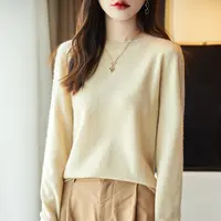 【现货宠粉】新款长袖针织衫女圆领套头宽松短款气质轻奢纯色打底衫