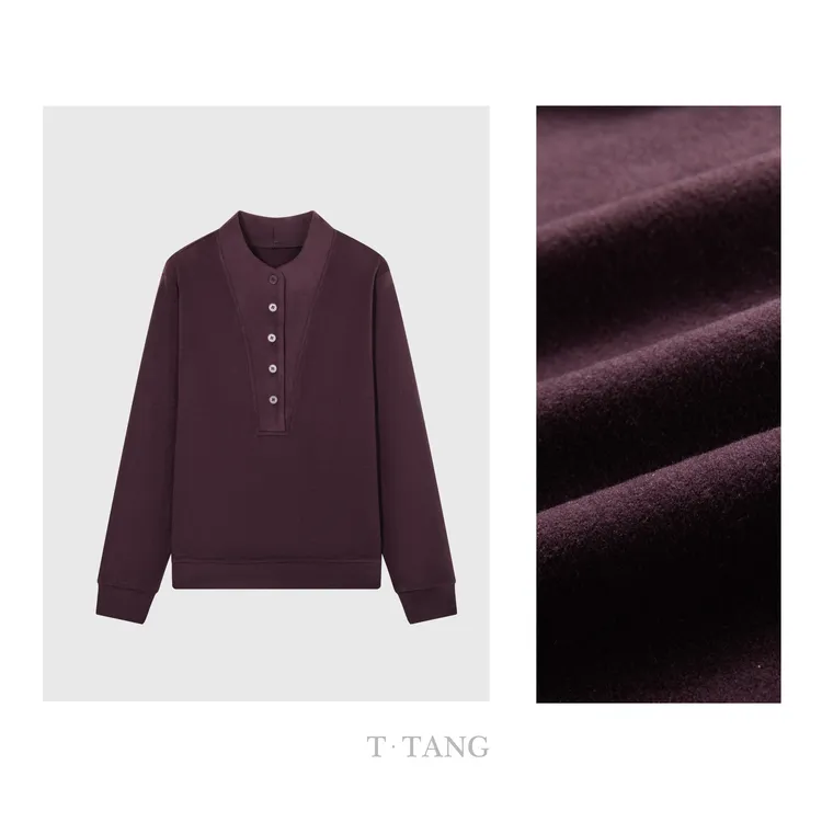 秋冬季新款300g双面天丝奥绒面料百搭保暖舒适带扣打底衫【7362】