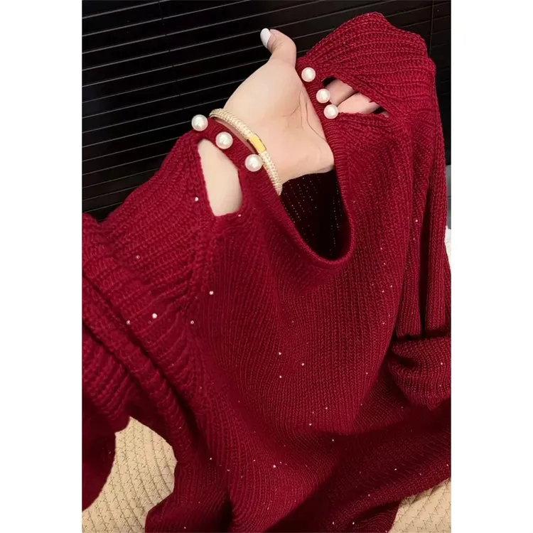 大码女装胖MM设计感镂空长袖针织衫女秋冬季新款气质复古内搭上衣