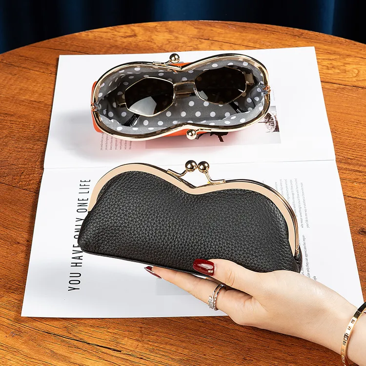 纯牛皮时尚夹子眼镜包太阳镜包墨镜包老花镜包真皮便携硬币包卡包