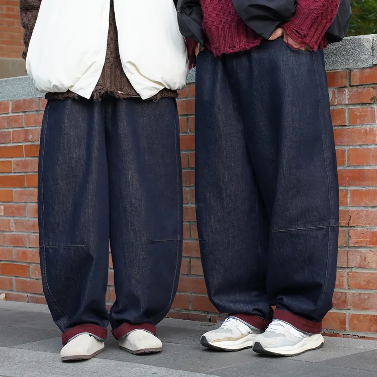 青式【红雀舌】莱赛尔撞色卷边cleanfit宽松复古牛仔裤无性别秋季