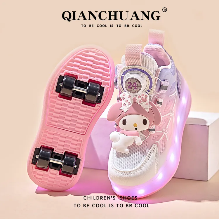 溜冰鞋女童美乐蒂暴走鞋四轮新款儿童发光滑轮女孩运动两穿轮滑鞋