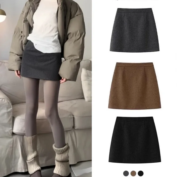 灰色毛呢半身裙女春秋季2025新款高腰显瘦小个子加厚a字包臀短裙