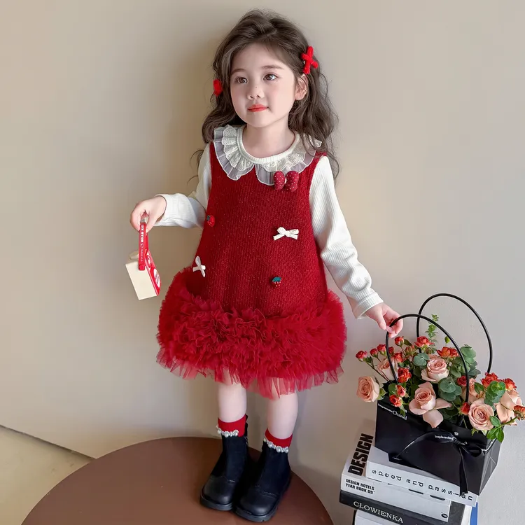 女童连衣裙春秋2025新款洋气宝宝公主纱裙套装儿童小香风背心裙子