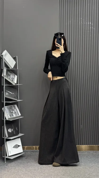 毛呢西装裤女冬新款加厚加绒保暖休闲长裤垂感直筒阔腿裤子